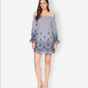 Navy White Striped Embroidered Anthropologie  Bishop & Young Tunic Dress Med